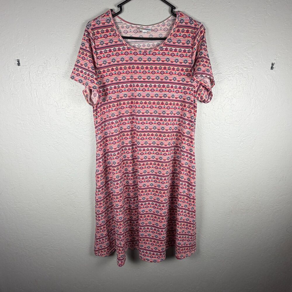 LuLaRoe Women’s L Pink Geometric Print Swing Dress Short Sleeve NWOT